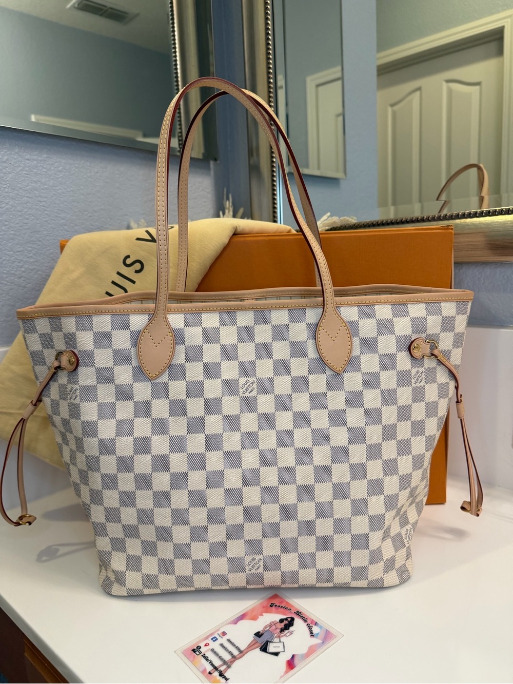 🎀LOUIS VUITTON Neverfull MM Damier Azur